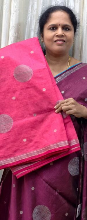 Pink With Silver Zari Semi Tussar Saree || ASE849