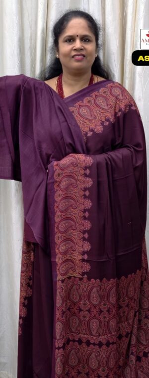 Dark Magenta Semi Crepe Saree With Mango Border | ASF311