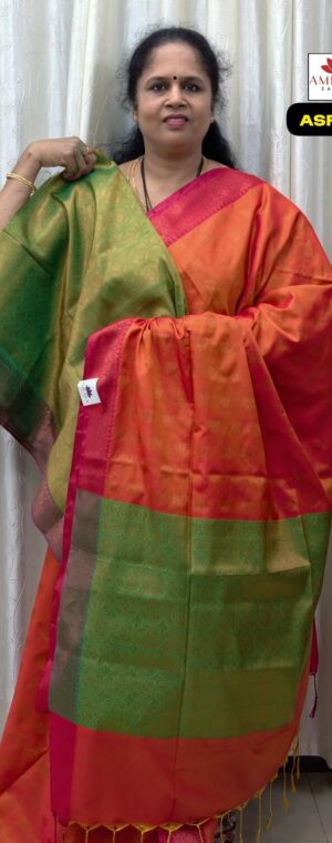 Orange Semi Soft Silk Saree with Pink Border & Butta | ASF223