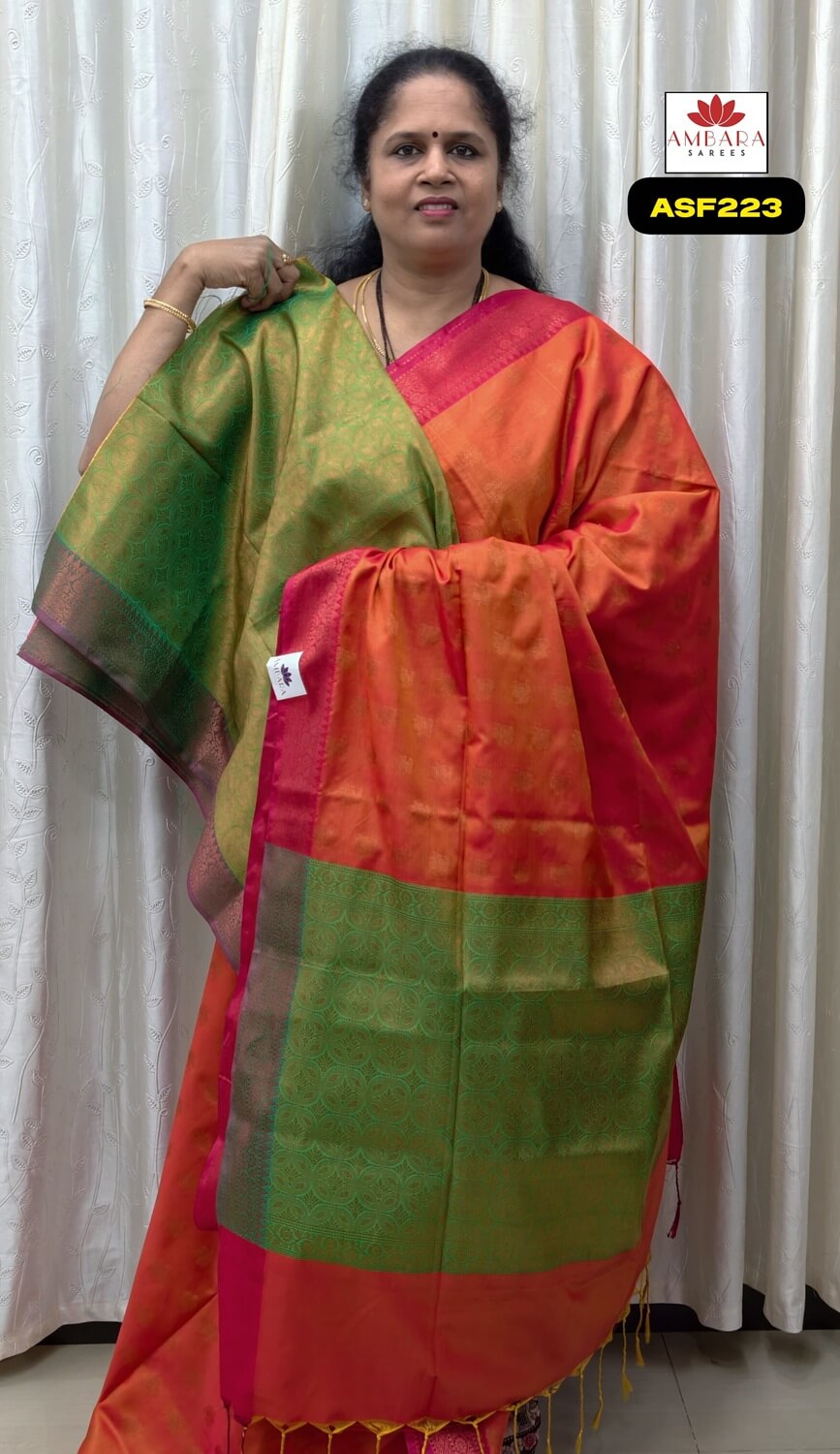 Orange Semi Soft Silk Saree with Pink Border & Butta | ASF223