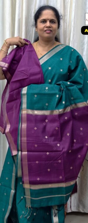 Green Magenta Soft Cotton Saree with Thread Butta | ASF171
