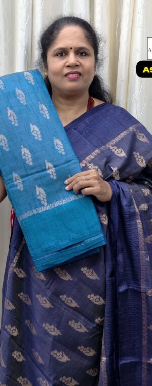Dark Blue Semi Tussar Saree With Gold Zari Butta | ASF293