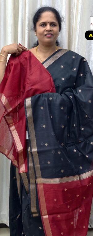 Black With Maroon Soft Cotton Saree with Thread Butta| ASF169