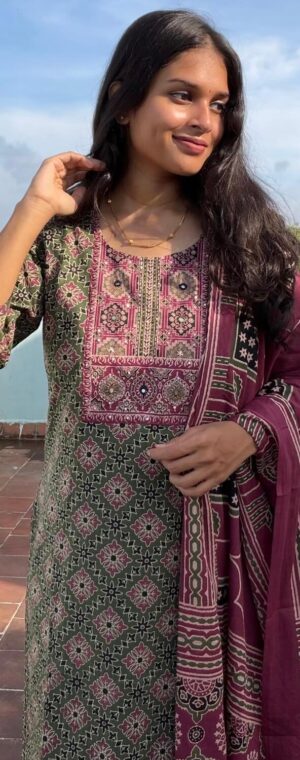 Pure Cotton Ajrakh Printed Kurti Set with dupatta || ASF253