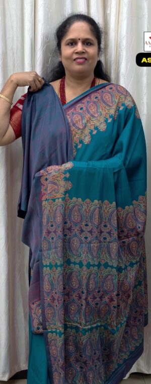 Sky Blue Semi Crepe Saree With Mango Design Border | ASF312