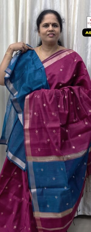 Magenta With Blue Soft Cotton Saree || ASF166