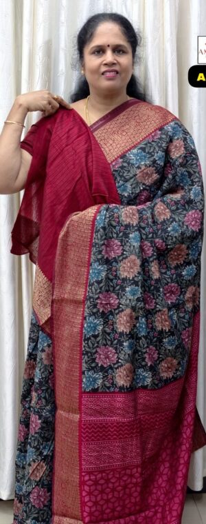 Black With Maroon Border Viscose Cotton Saree | ASF92