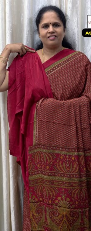 Maroon Crepe Mixed Saree with Small Prints | ASF204
