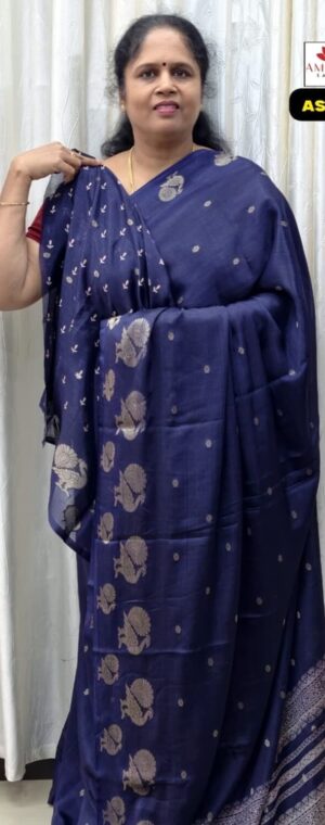 Navy Blue Soft Georgette Saree With Peacock Border || ASF134