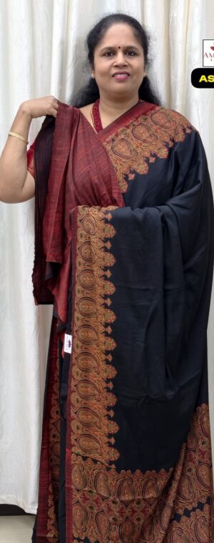 Black Semi Crepe Saree With Mango Design Border | ASF313