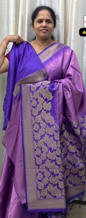 Purple Soft Silk Saree With Blue Zari Border | ASF158