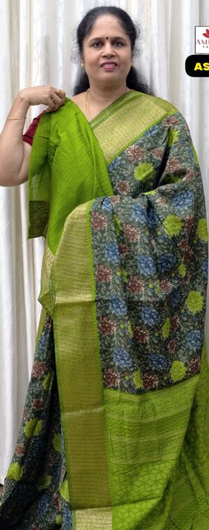 Black With Green Border Viscose Cotton Saree || ASF94