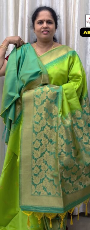 Light Green Soft Silk Saree With Green Zari Border | ASF159