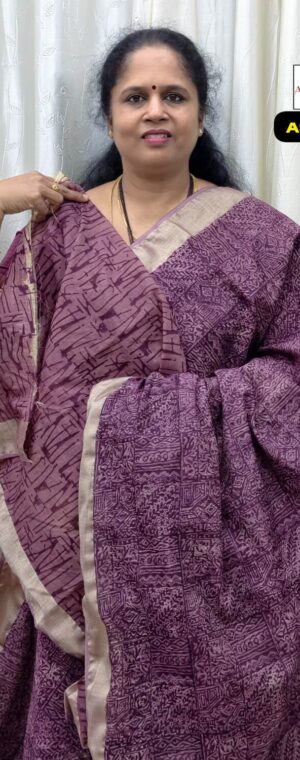 Light Wine Printed Garima Cotton Saree with Zari Border | ASF246