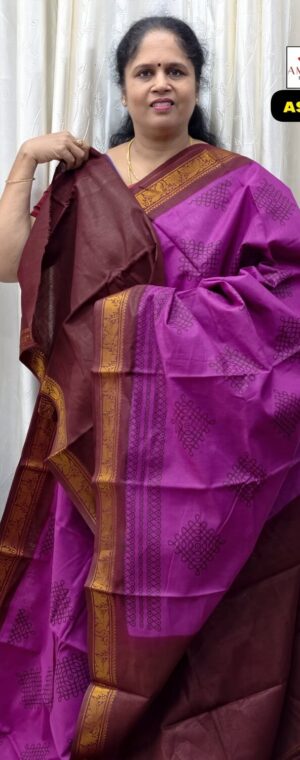 Violet Sungudi Cotton Saree with Brown Border | ASF107