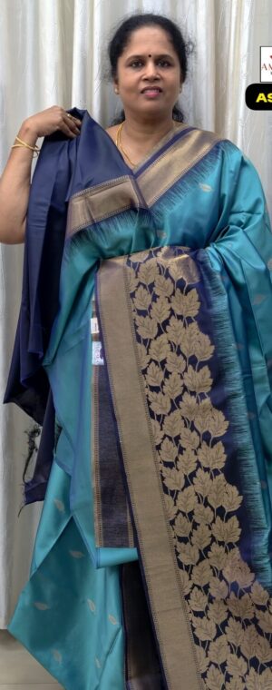 Steel Blue Soft Silk Saree With Blue Zari Border | ASF164