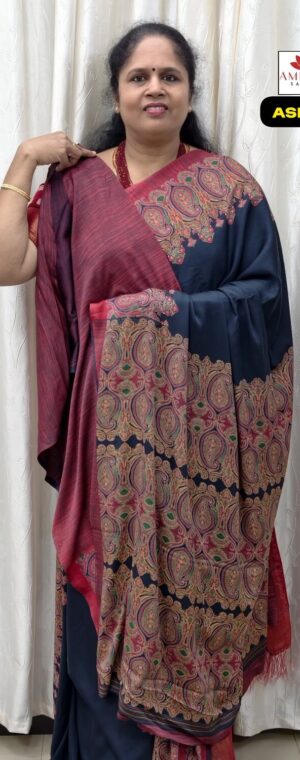 Pale Blue Semi Crepe Saree With Mango Design Border | ASF316
