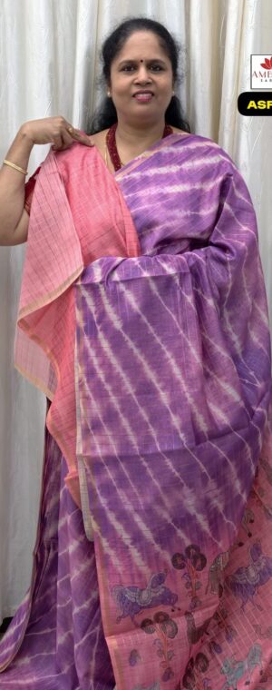 Lavender Semi Chanderi Cotton Saree With Pink Pallu | ASF301