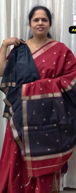 Maroon With Black Soft Cotton Saree || ASF168