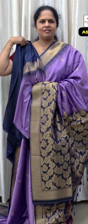 Violet Soft Silk Saree With Blue Zari Border | ASF163