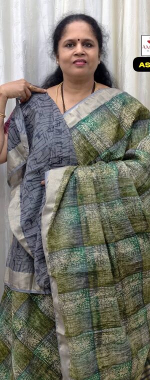 Green With Grey Garima Cotton Printed Saree | ASF251