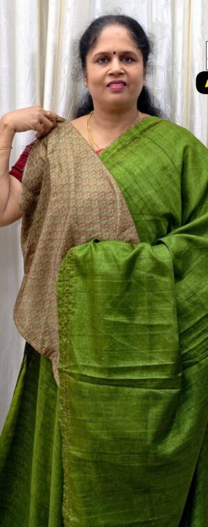 Pista Green Semi Tussar Silk Saree | ASF82