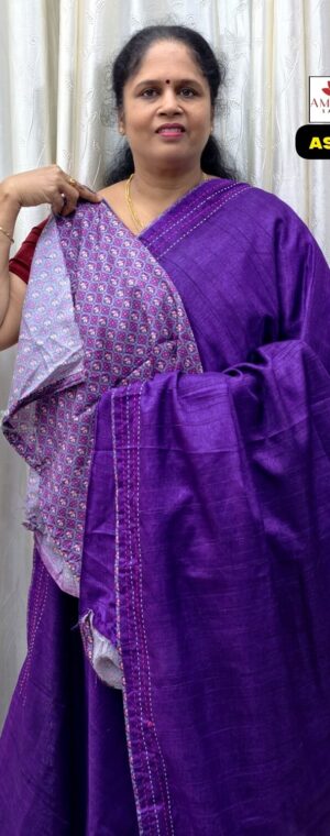 Violet Semi Tussar Silk Saree with Contrast Blouse | ASF85
