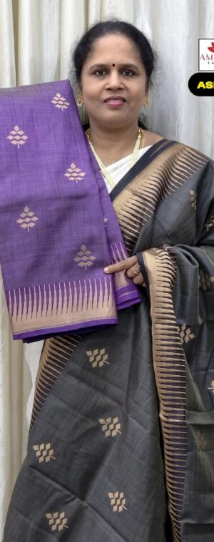 Purple Semi Tussar Saree With Gold Zari Border | ASF557