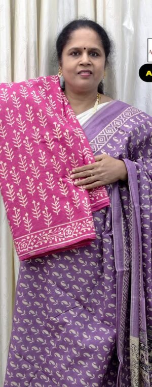 Pink Printed Mul Mul Cotton Saree | ASF548