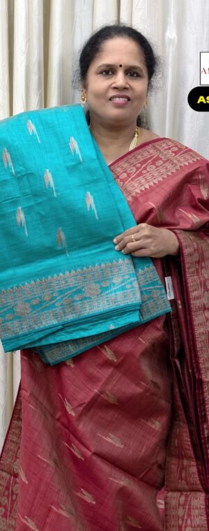 Sky Blue Geometrical Design Semi Tussar Saree | ASF568