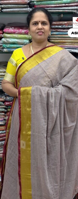 Grey With Gold Mul Mul Cotton Saree | ASF563