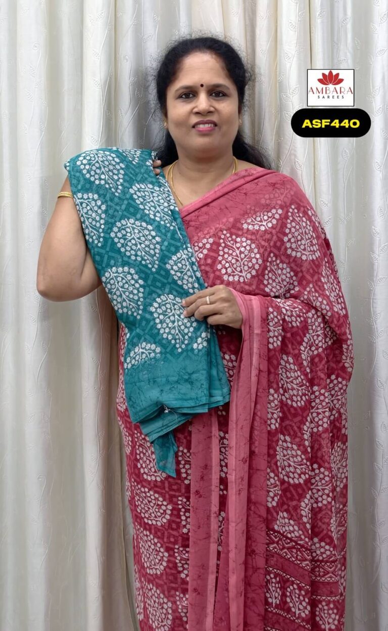 Blue Floral Printed Lightweight Chiffon Saree | ASF440