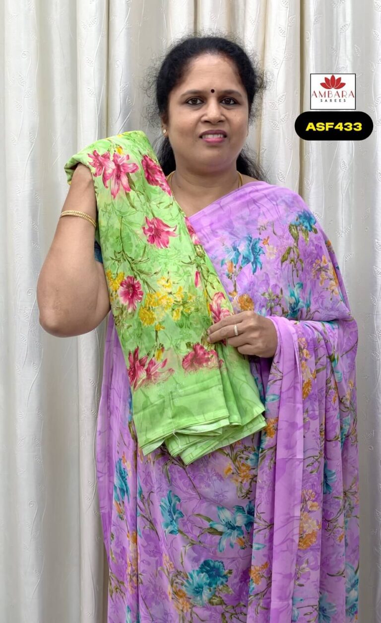 Green Floral Printed Lightweight Chiffon Saree | ASF433