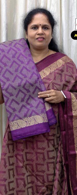 Purple Semi Tussar Saree With Gold Zari Border | ASF416