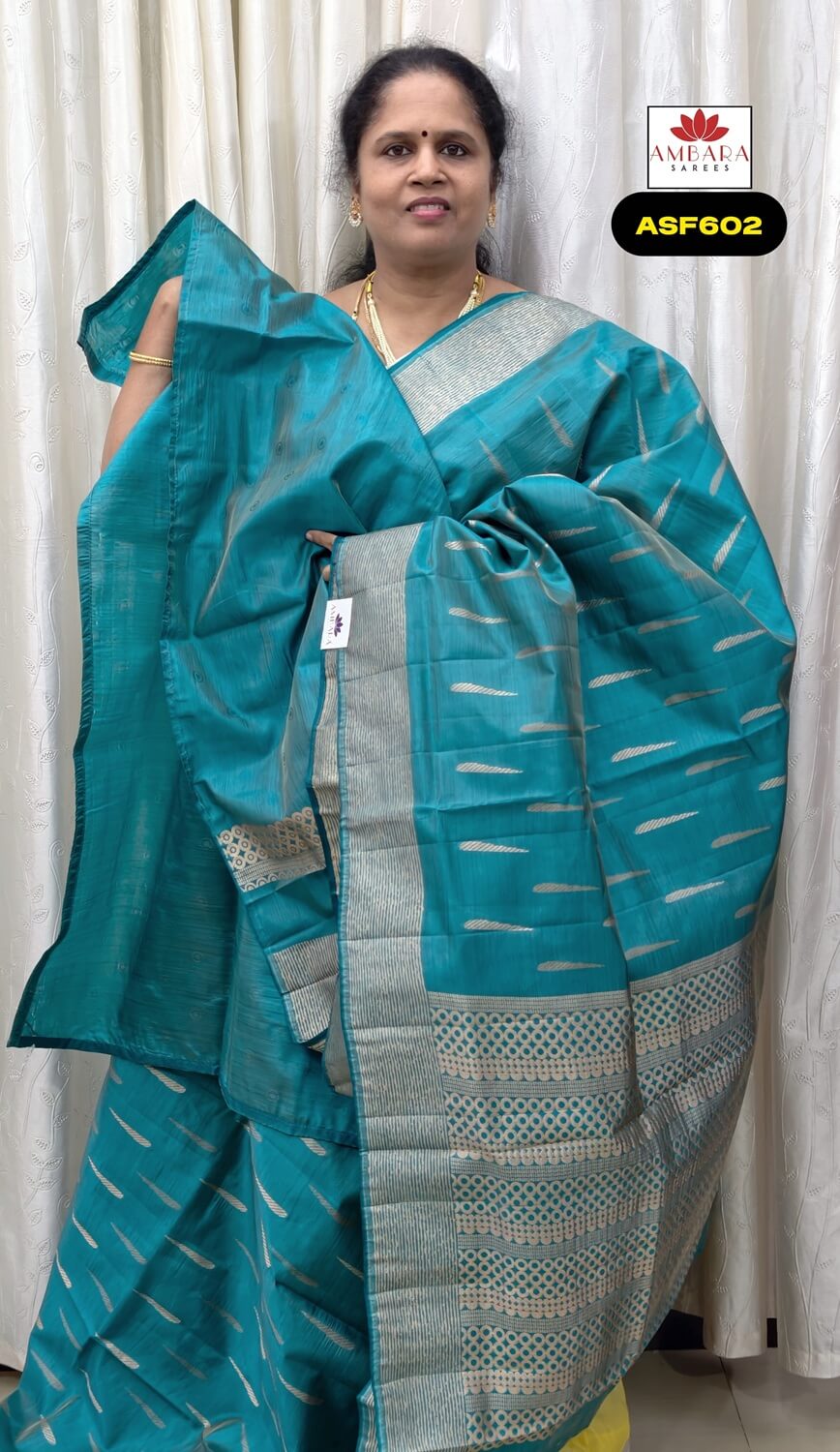 Sky Blue Geometrical Design Semi Tussar Saree | ASF602