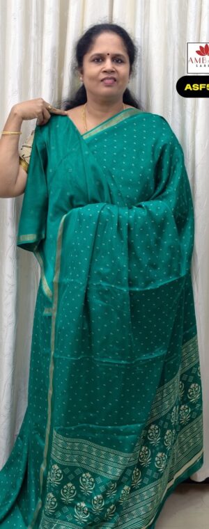 Sea Green Butta Printed Semi Crepe Saree | ASF508