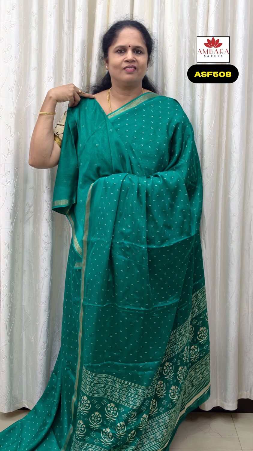 Sea Green Butta Printed Semi Crepe Saree | ASF508