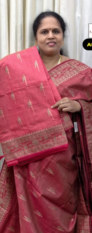 Red Geometrical Design Semi Tussar Saree | ASF572