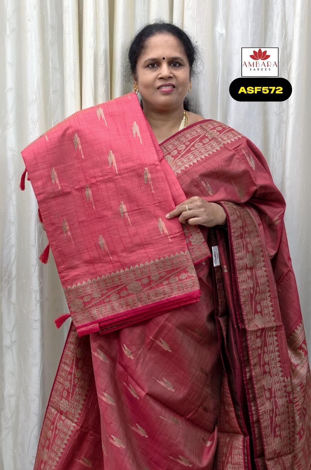 Red Geometrical Design Semi Tussar Saree | ASF572