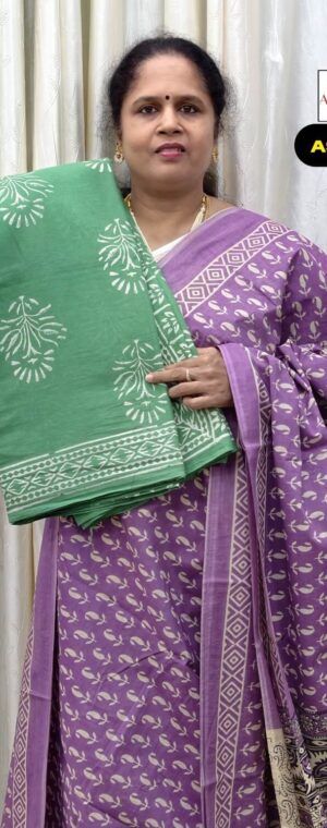Green Printed Mul Mul Cotton Saree | ASF537