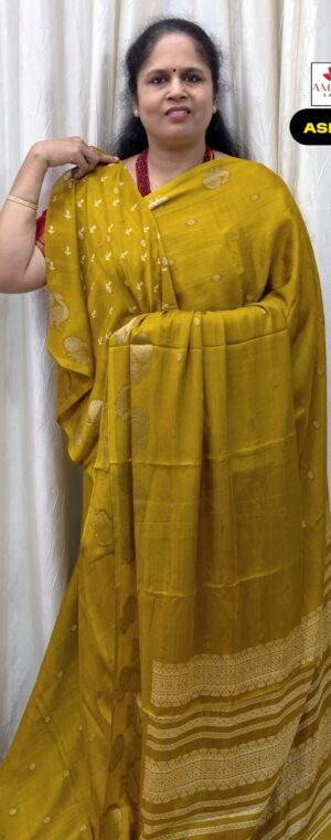 Mustard Soft Georgette Saree With Peacock Border | ASF363