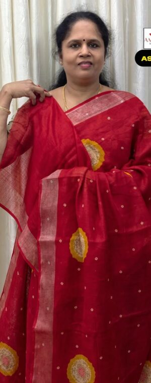 Red Color Soft Linen Cotton Saree | ASF498