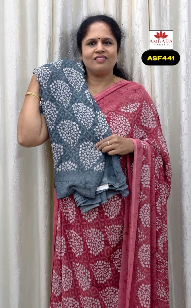 Grey Floral Printed Lightweight Chiffon Saree | ASF441