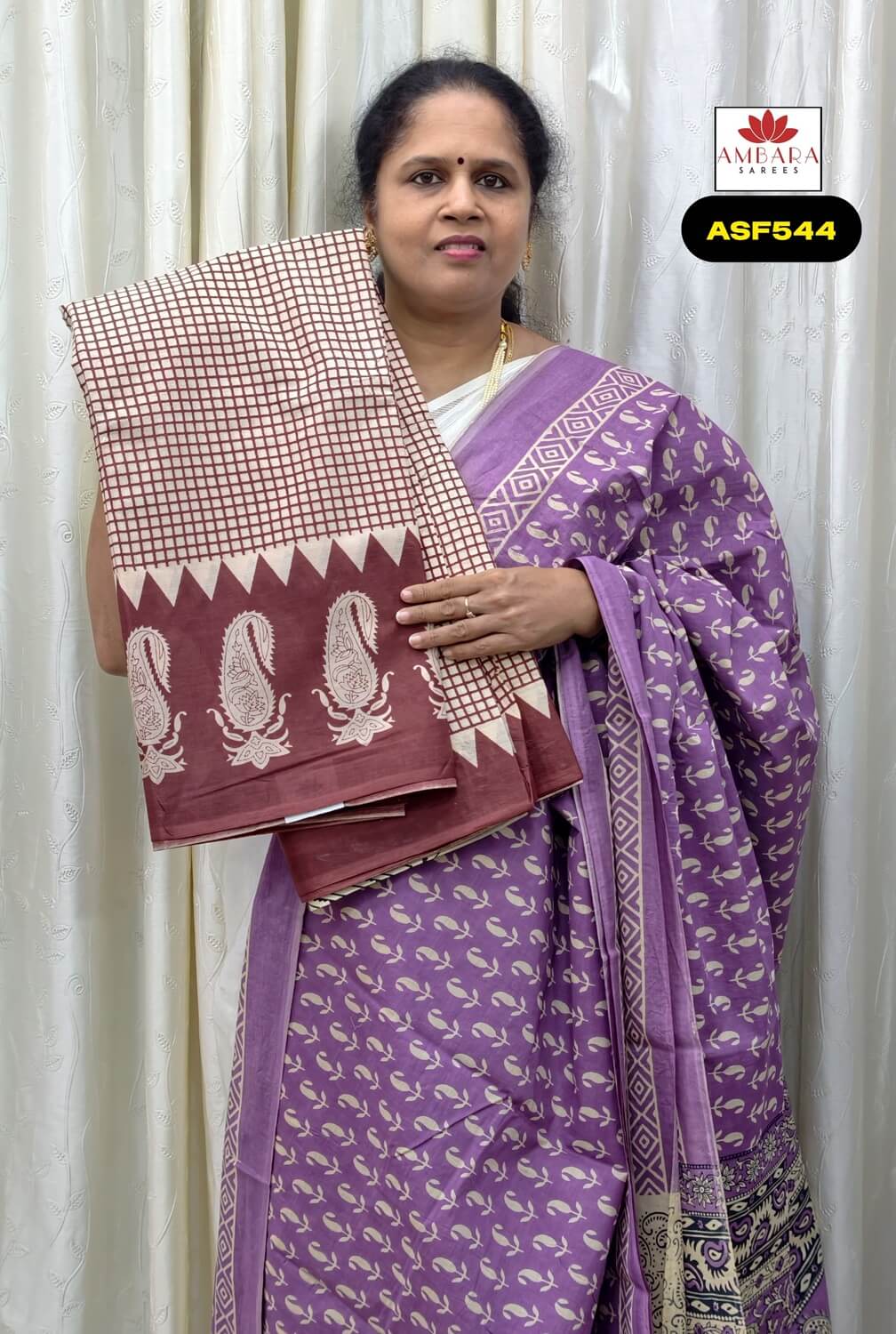 Maroon Checked Mul Mul Cotton Saree | ASF544