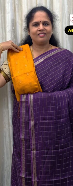 Purple Checked Pattern Semi Georgette Saree  | ASF493
