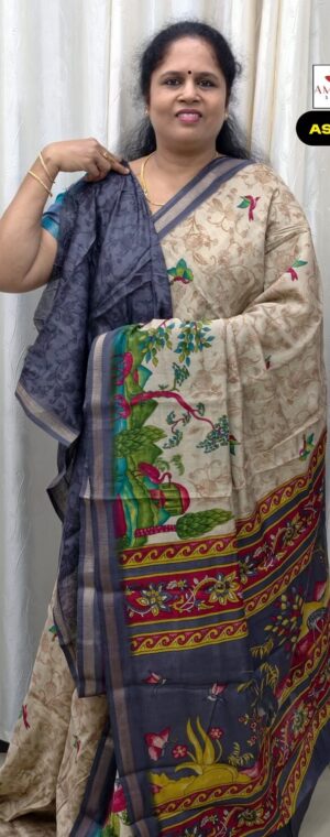 Off-White Heritage Design Soft Viscose Cotton Saree | ASF378