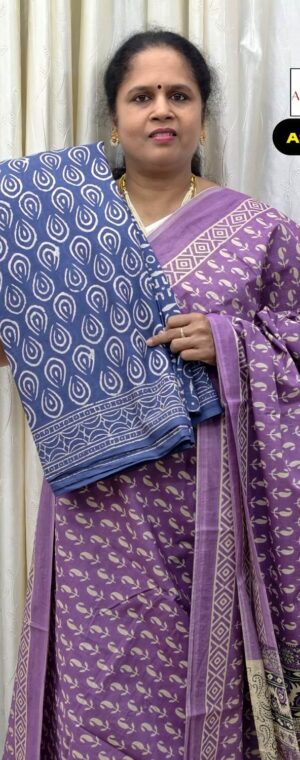 Ink Blue Printed Mul Mul Cotton Saree | ASF536