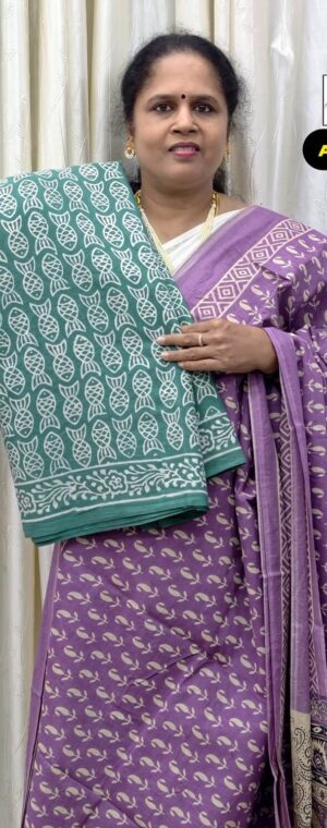 Green Printed Mul Mul Cotton Saree | ASF549