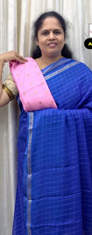 Ink Blue Checked Pattern Semi Georgette Saree | ASF491
