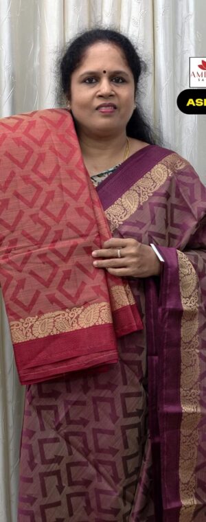 Maroon Semi Tussar Saree With Gold Zari Border | ASF412